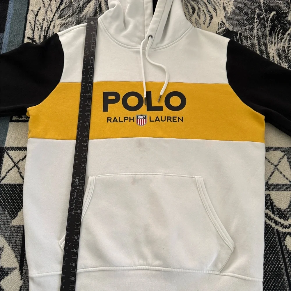 Polo Ralph Lauren Double Knit White/Yellow Gold/Black Colorblock Pullover Hoodie